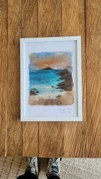 Wool & Silk Painting – Waiake Beach Framed Handmade Wall Art Decor