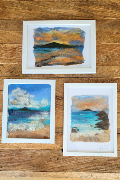 Wool Silk Painting – Ocean Golden Dawn Framed Handmade Wall Art Decor