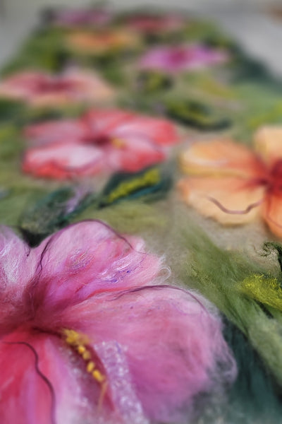 Hibiscus Garden – Merino Wool & Silk Shawl | Handmade Nuno Felted Wrap