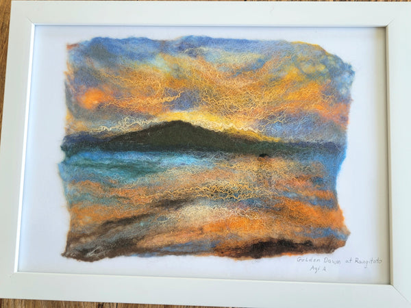 Wool Silk Painting – Ocean Golden Dawn Framed Handmade Wall Art Decor