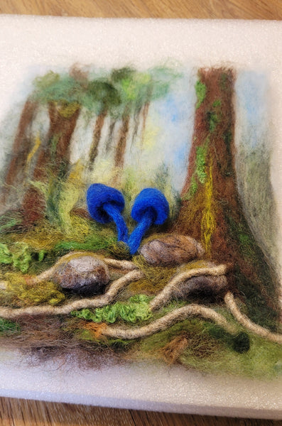 Wool Painting | Blue Fungi New Zealand Icon –  Framed 3d Handmade Wall Art Decor