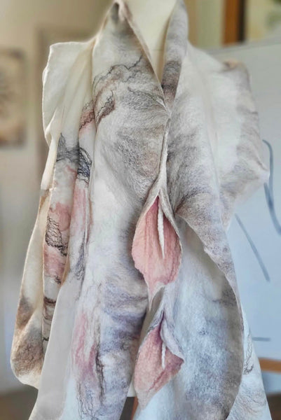 Natural Silk Shawl - Handmade Merino Wool Scarf | Lilies Flowers