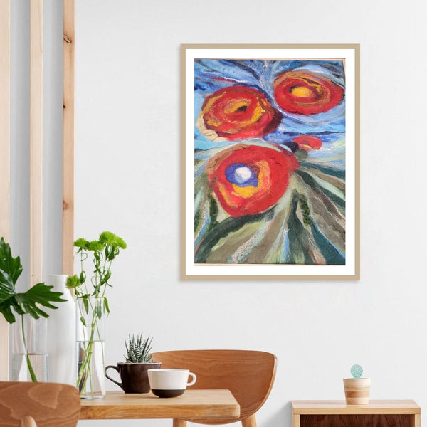 Abstract Floral Wool & Silk Wall Art – Red Bloom Painting, Textured Fiber Statement Piece