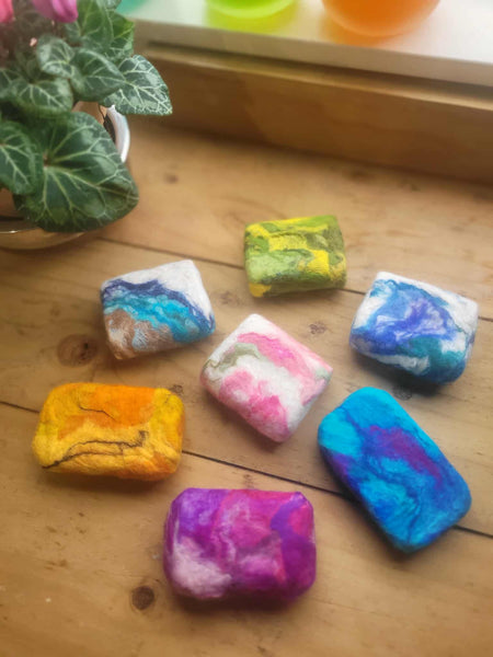 Wool Soap coastal design, covered felted merino wool. Gentle exfoliator skin and body.