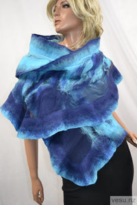Silk shawl with merino wool blue 4196