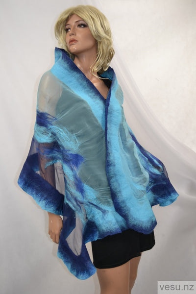 Silk shawl with merino wool blue 4196
