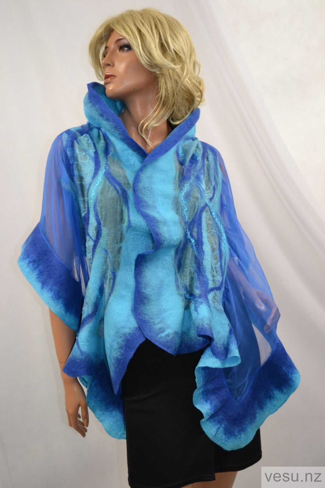 Silk shawl with merino wool blue 4197