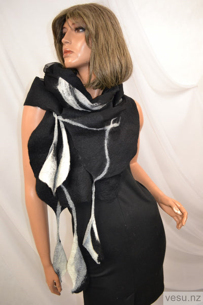 Silk shawl with merino wool black 4198