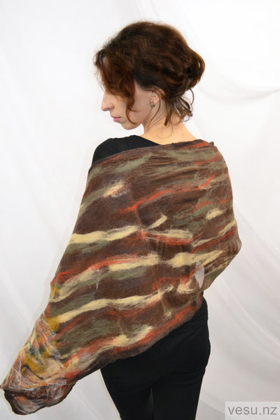 Silk shawl with merino wool multicolor brown 4255