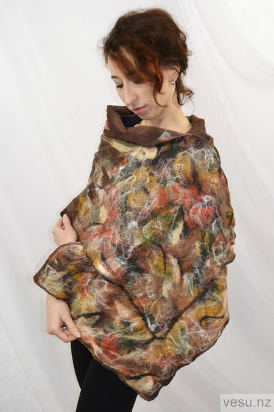 Silk shawl with merino wool multicolor brown 4255
