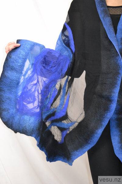 Silk shawl with merino wool blue and black 4263