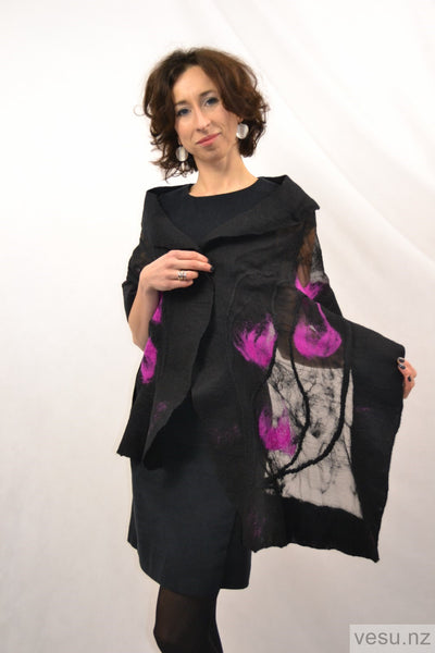 Handmade shawl silk and merino wool magenta 4278