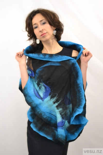 Handmade shawl silk and merino wool turquoise and blue 4279