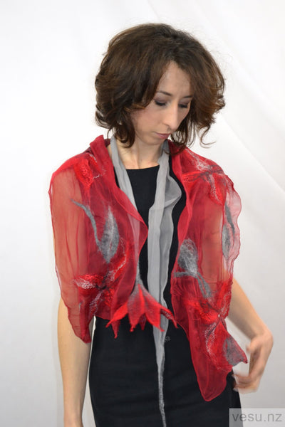 Red scarf silk with merino wool New Zealand 4294