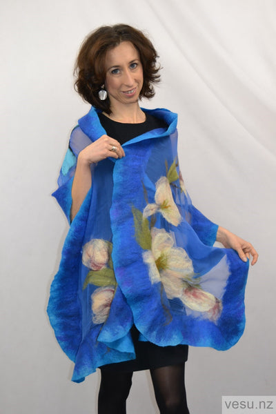 Blue butterfly handmade shawl with silk and merino 4300