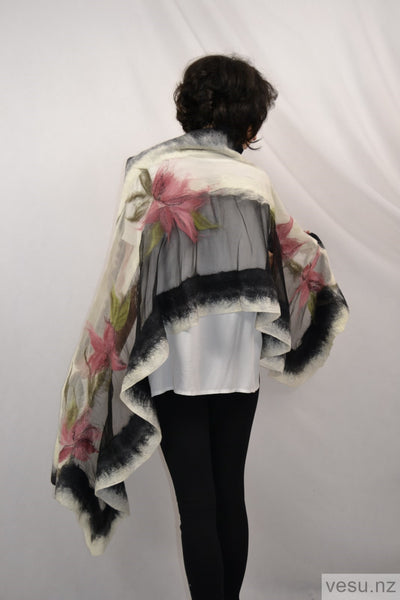 Large shawl black, white and pink 4301