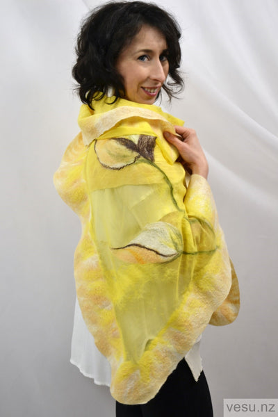 Large shawl with silk and merino wool yellow 4306