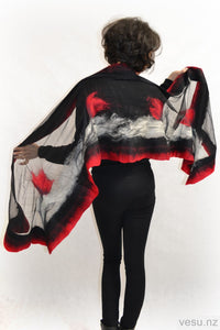 Black and red Silk Shawl with merino wool 4308