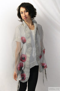 Felted silk scarf merino wool gray 4340