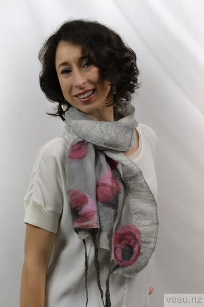Felted silk scarf merino wool gray 4340