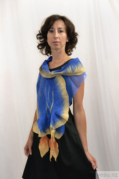Blue scarf with green leaves 4342