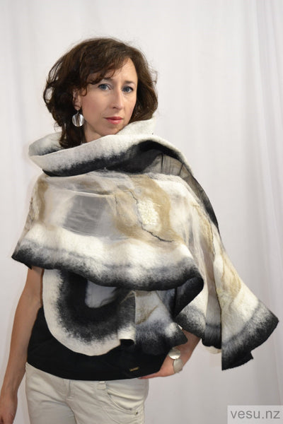 Versatile Unique Shawl, natural silk, New Zealand merino wool  4358
