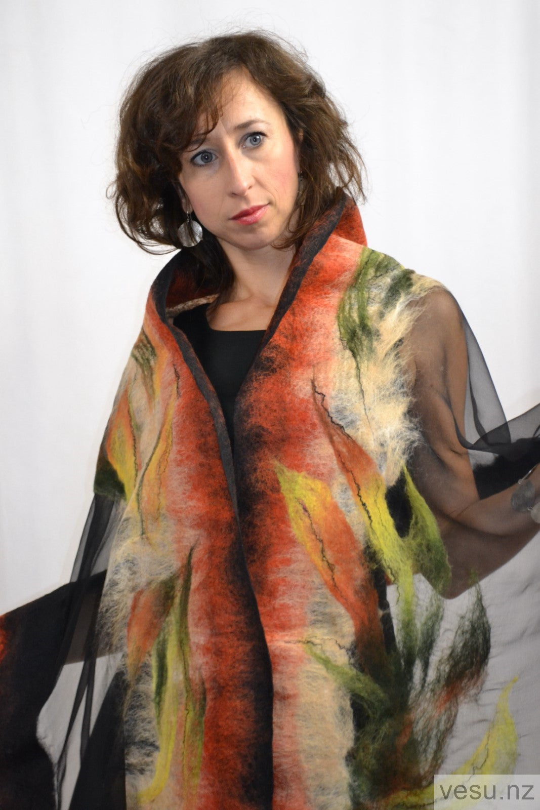 Silk shawl with merino wool Autumn colours 4359