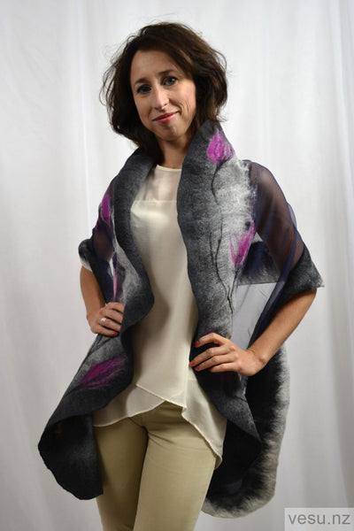 Large shawl for evening dress gray with magenta 4369