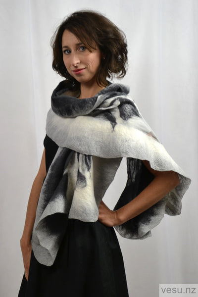 Large shawl for evening dress gray with graphite with white 4370