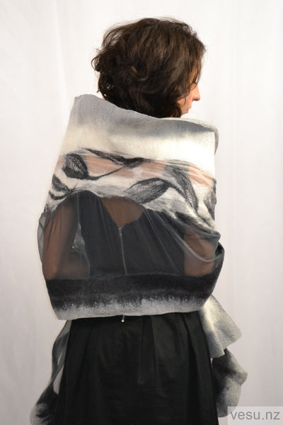 Large shawl for evening dress gray with graphite with white 4370