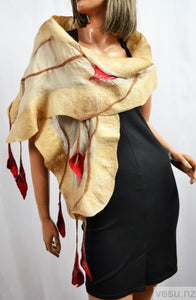 Beige scarf silk merino wool