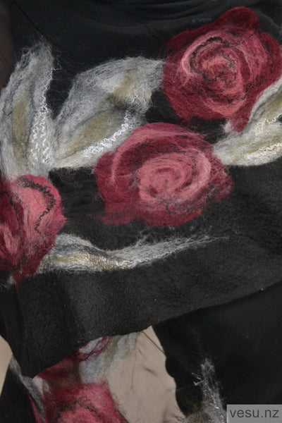 Silk shawl pink roses, silk and merino wool 4392