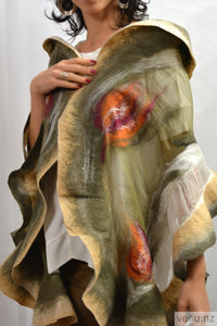 Unique silk shawl khaki 4400