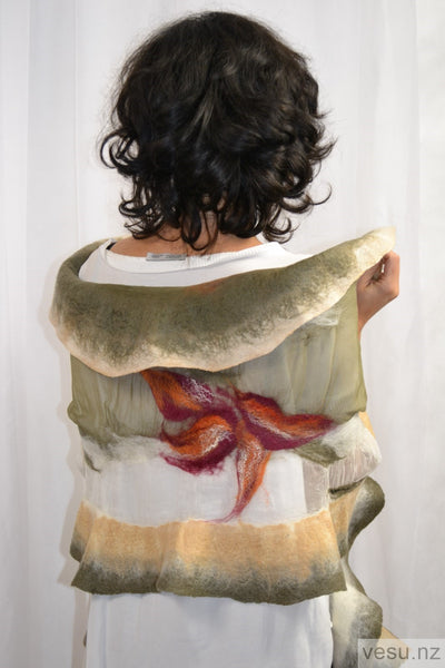 Unique silk shawl khaki 4400