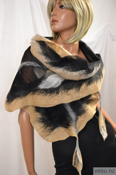 Silk scarf for evening creations beige with black 4421