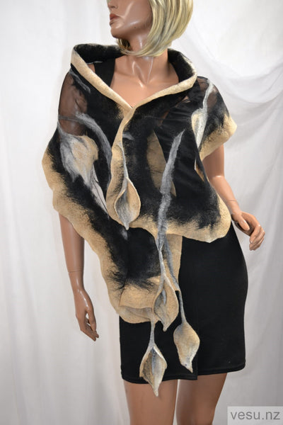 Silk scarf for evening creations beige with black 4421