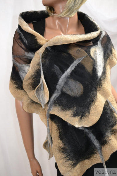 nuno-felted silk shawl with merino wool