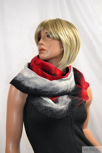 Merino wool silk scarf red gray black  4422