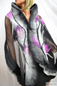 Silk scarf for evening creations gray and black 4466