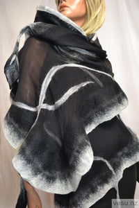 Black and gray silk shawl with merino wool