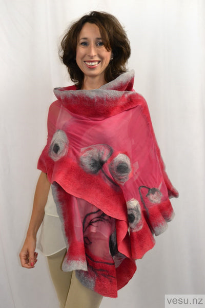 Pink silk shawl with merino wool 4486