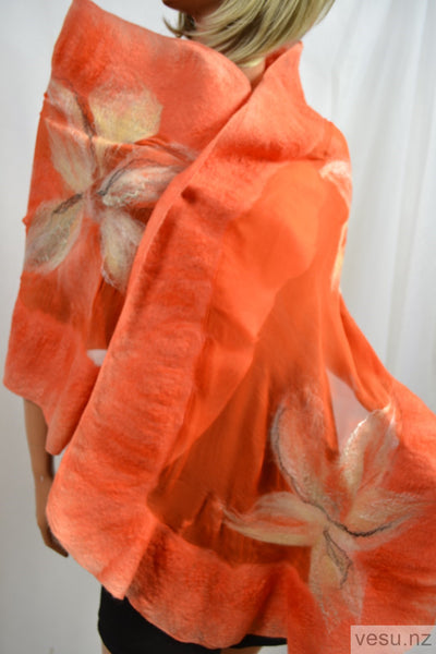 Red haired silk shawl with merino wool 4511