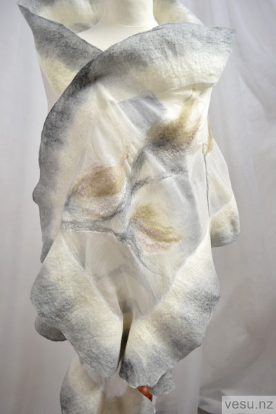 White silk shawl with gray shadow 4513
