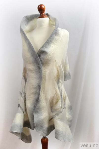 White silk shawl with gray shadow 4513