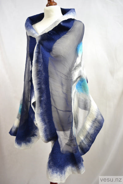 Shawl, blue and white silk creation 4517