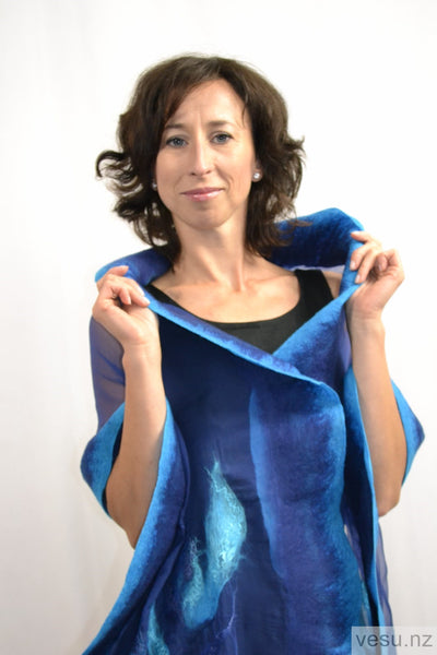 Handmade nuno-felted silk shawl with merino 4521