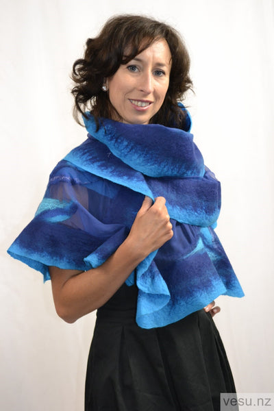 Handmade nuno-felted silk shawl with merino 4521