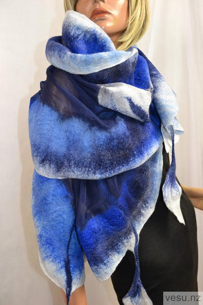 SIlk shawl light gray and blue merino wool 4530