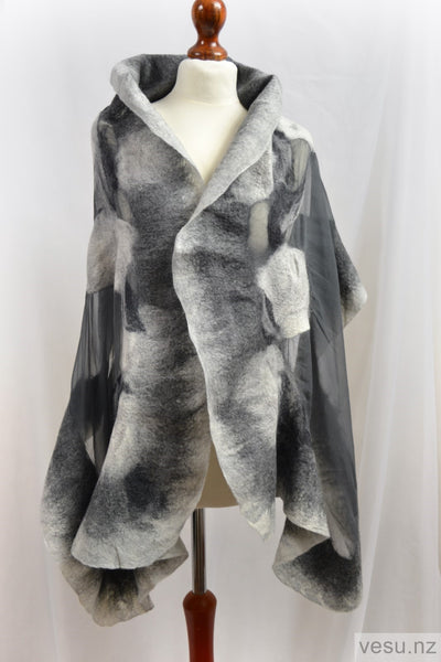 Gray shades shawl natural silk and merino wool NZ 4538