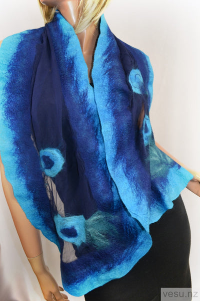 Blue scarf merino felted wool
